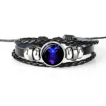 12-Constellation-Zodiac-Sign-Black-Braided-Leather-Bracelet-Cancer-Leo-Virgo-Libra-Woven-Glass-Dome-Jewelry