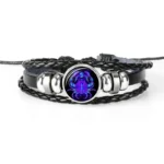 12-Constellation-Zodiac-Sign-Black-Braided-Leather-Bracelet-Cancer-Leo-Virgo-Libra-Woven-Glass-Dome-Jewelry