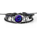 12-Constellation-Zodiac-Sign-Black-Braided-Leather-Bracelet-Cancer-Leo-Virgo-Libra-Woven-Glass-Dome-Jewelry