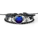 12-Constellation-Zodiac-Sign-Black-Braided-Leather-Bracelet-Cancer-Leo-Virgo-Libra-Woven-Glass-Dome-Jewelry