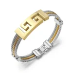 Three-Ring-Steel-Wire-Braided-Hemp-Rope-Stainless-Steel-Bracelet-Golden-Circle-Design